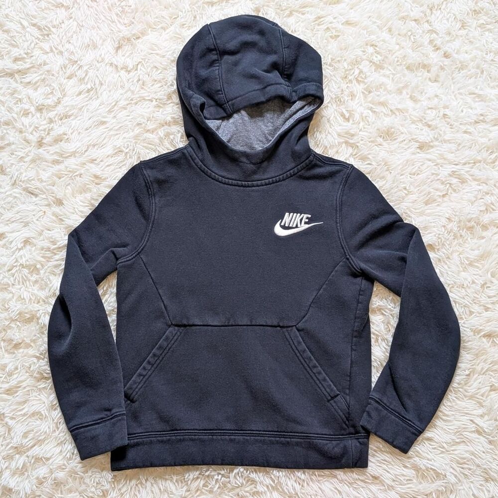 Nike Sportswear Boys Size XS Black Charcoal White Logo Club Pullover Hoodie